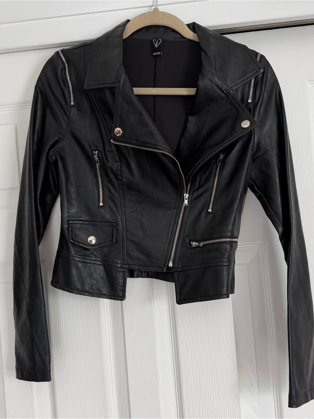 Windsor Black Leather Moto Jacket with Silver Hardware